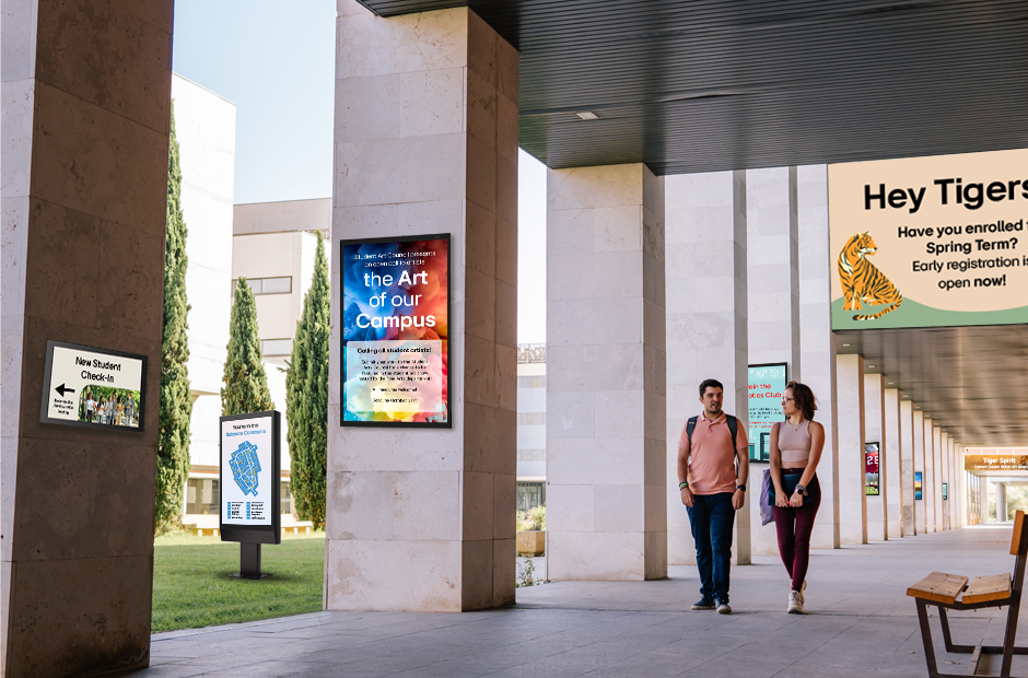Outdoor displays provide opportunities for wayfinding and messaging across campus spaces