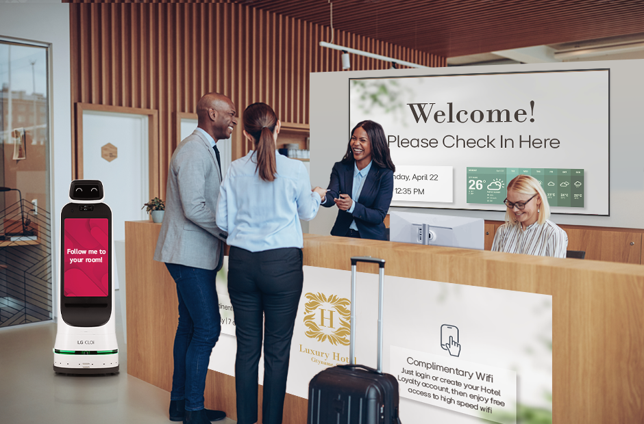 Lobbies | DVLED, IT monitors, digital signage, CLOi GuideBot, check-in kiosks & more