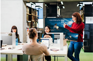 Collaboration displays, IT monitors, and laptop stations help to create engaging learning spaces 