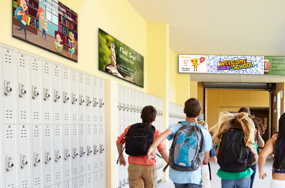 Maximize school halls with Ultra Stretch, Ultra HD, and Full HD signage
